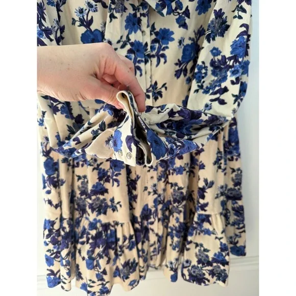 Sezane women's Floral Soledad dress Tiered Mini Dress Blue Cream size 12 (44) - Picture 9 of 9